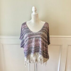 Aeropostale Knit Crochet Fringe Boho Top M